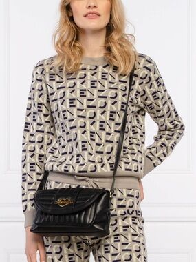 Love Moschino Striped Quilted Black Leather Messenger Crossbody Bag